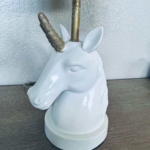 Unicorn White Gold Glitter Table Bedside Lamp - Picture 3 of 6
